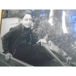 Picture Young Boy Sitting in Kids Metal Car Paper 19388 by 10 Old Frame B and W